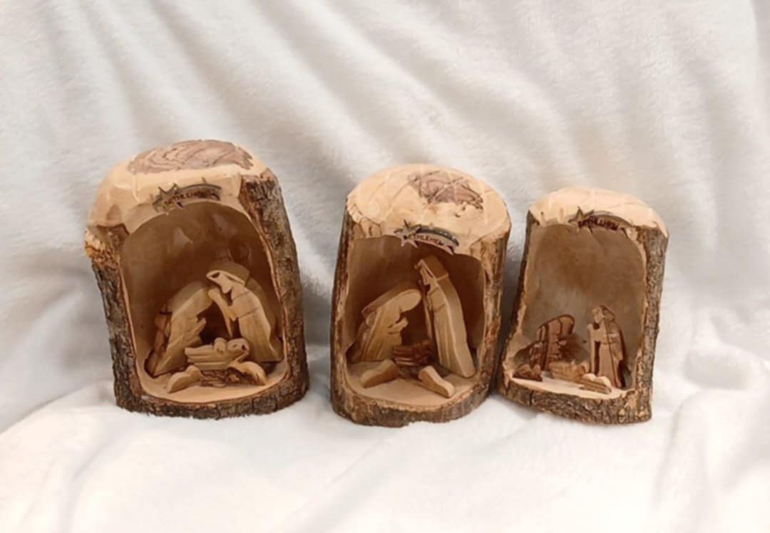 Nativity set natural branch of the Olive tree hand carved hand made from the Holyland