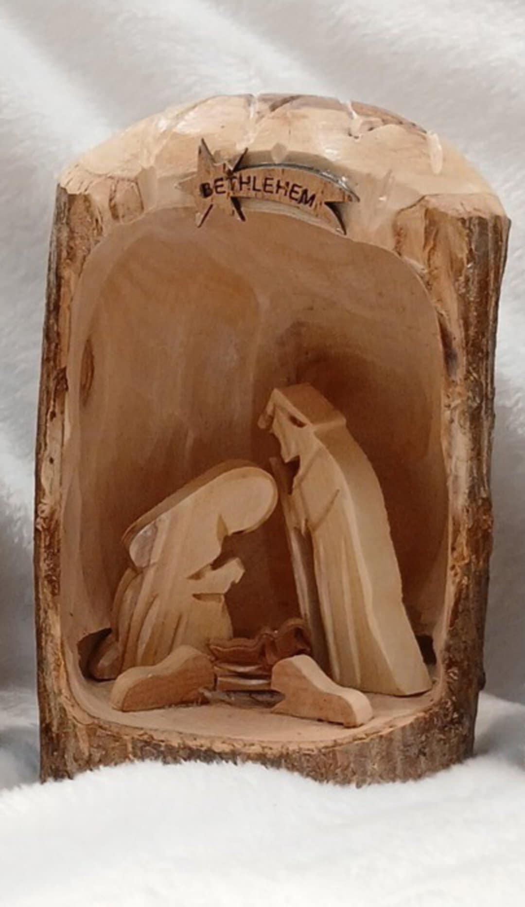 Nativity set natural branch of the Olive tree hand carved hand made from the Holyland