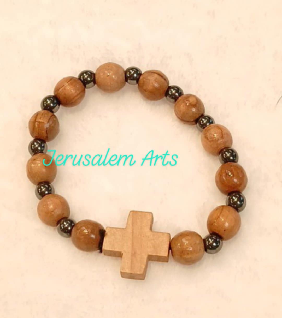 Bracelet olive wood beads and hematite stones