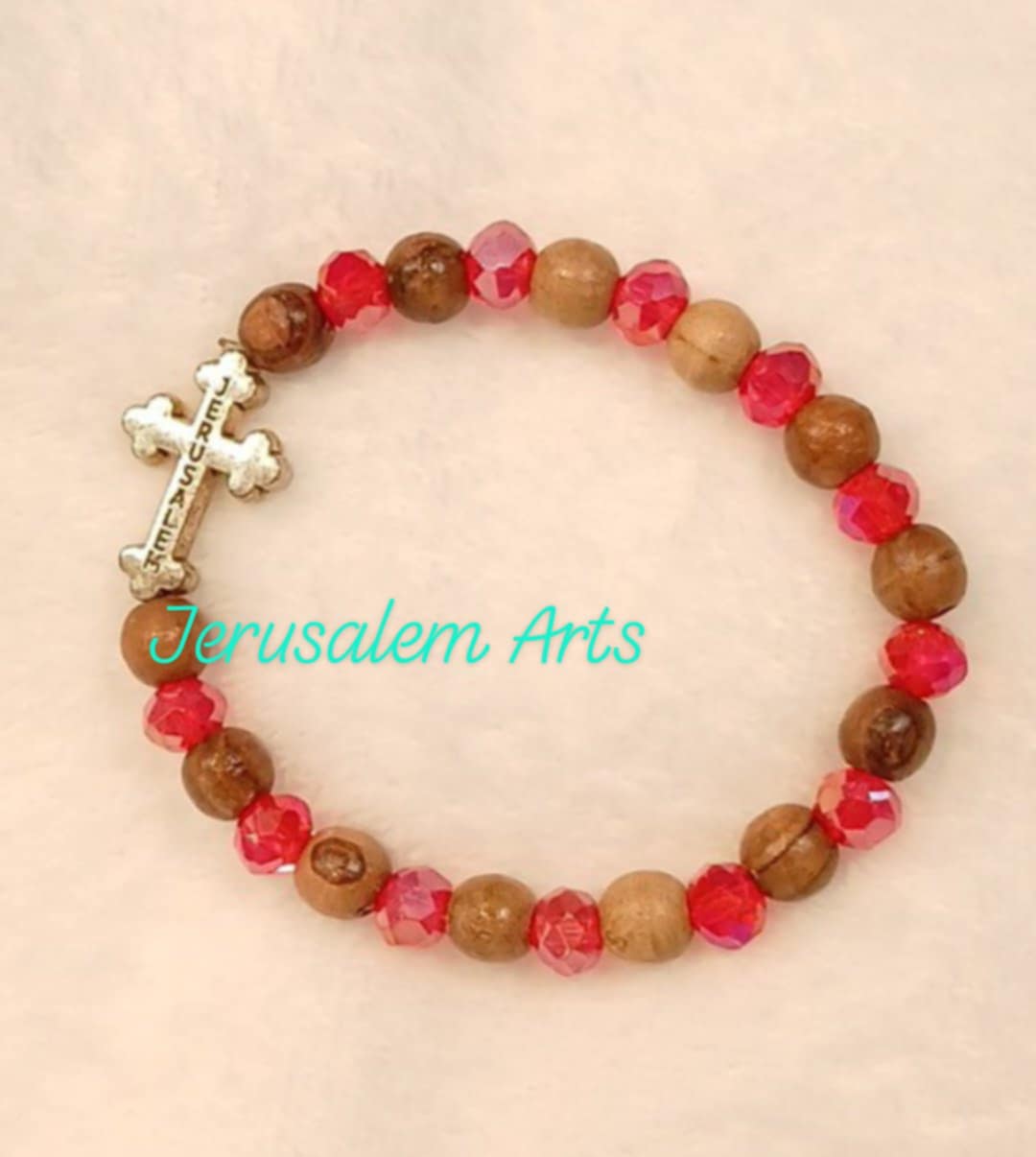 Bracelet olive wood with red beads