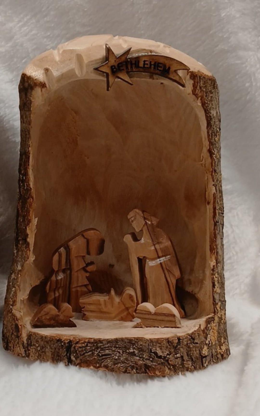 Nativity set natural branch of the Olive tree hand carved hand made from the Holyland