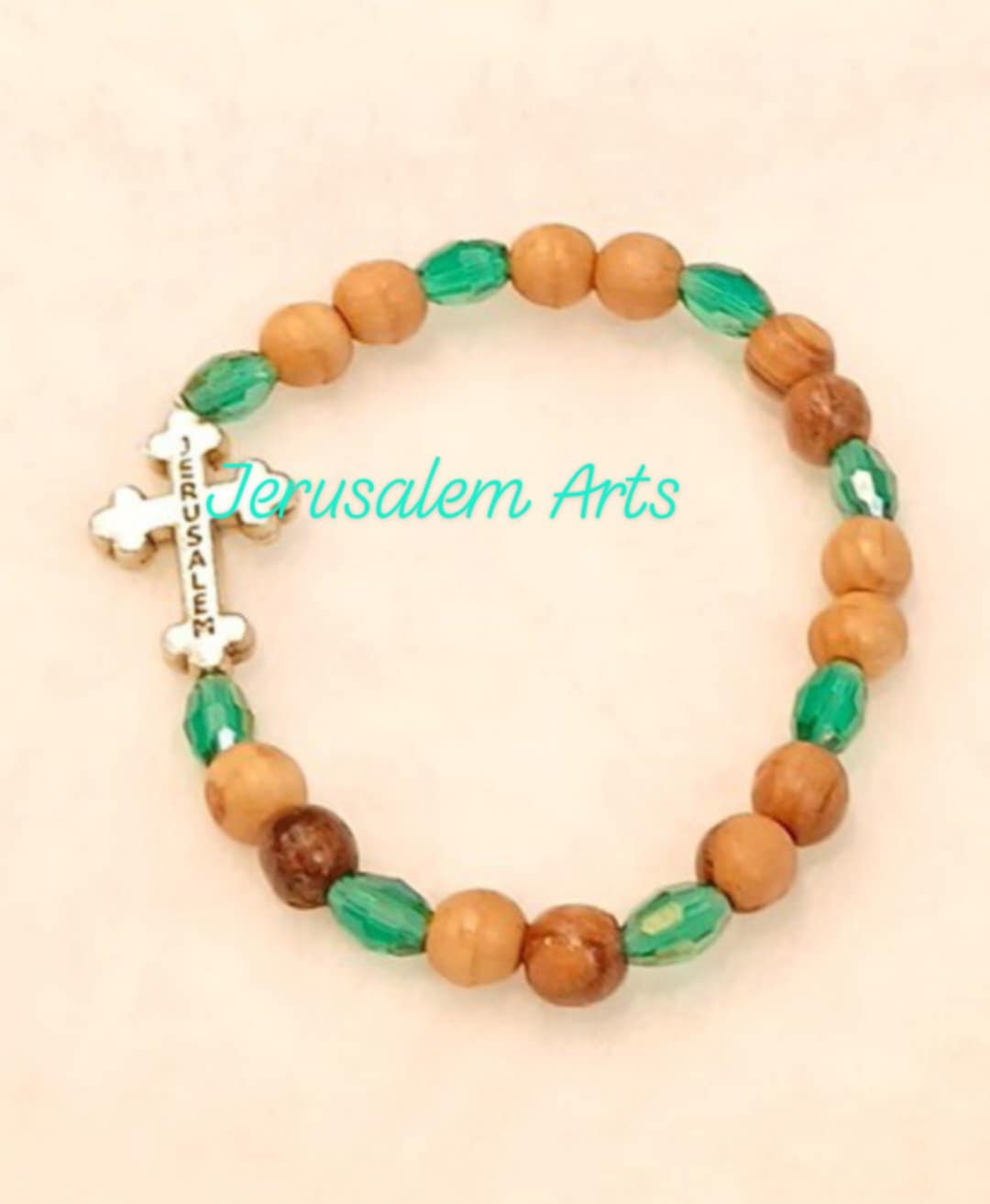 Bracelet olive wood beads and green beads