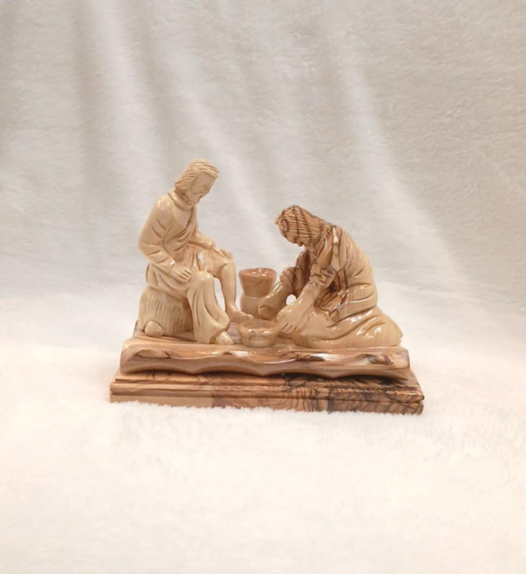 Jesus Christ washing Disciple's feet olive wood Hand carved from the Holy Land