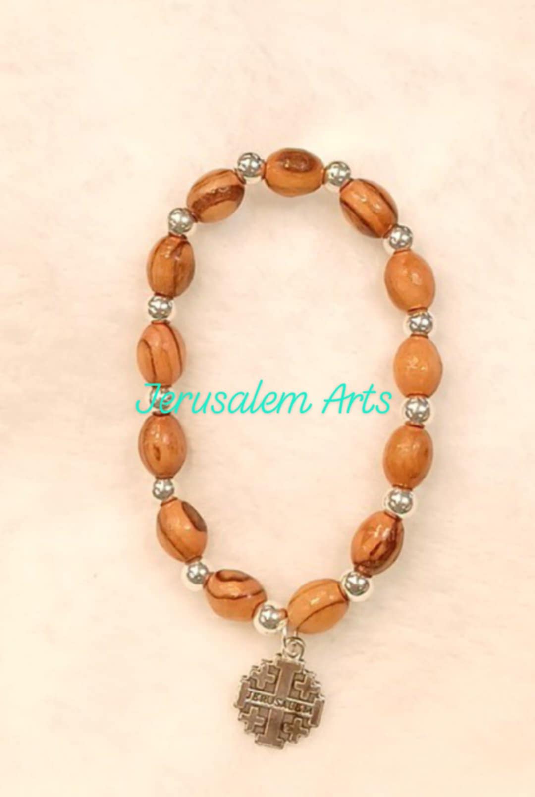 Bracelet olive wood with Jerusalem cross