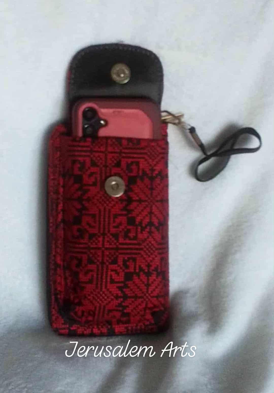 Embroidery wallet unique black and red zip purse for woman and girls also have a pocket for phone .