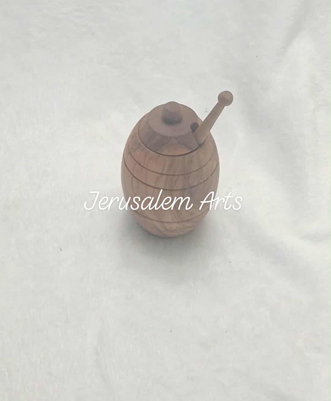 Honey jar with honey stick unique olive wood handcrafted in the HolyLand