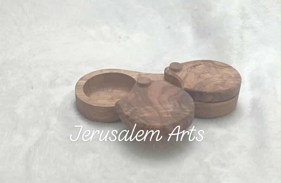 Salt and pepper cellar olive wood handcrafted in the HolyLand