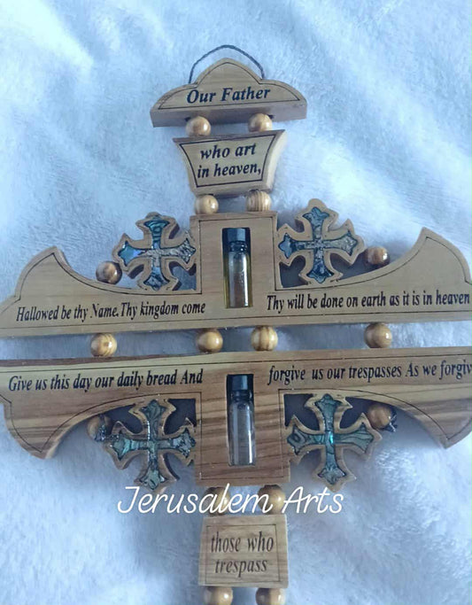 Hanging cross our father prayer English with mother of pearl