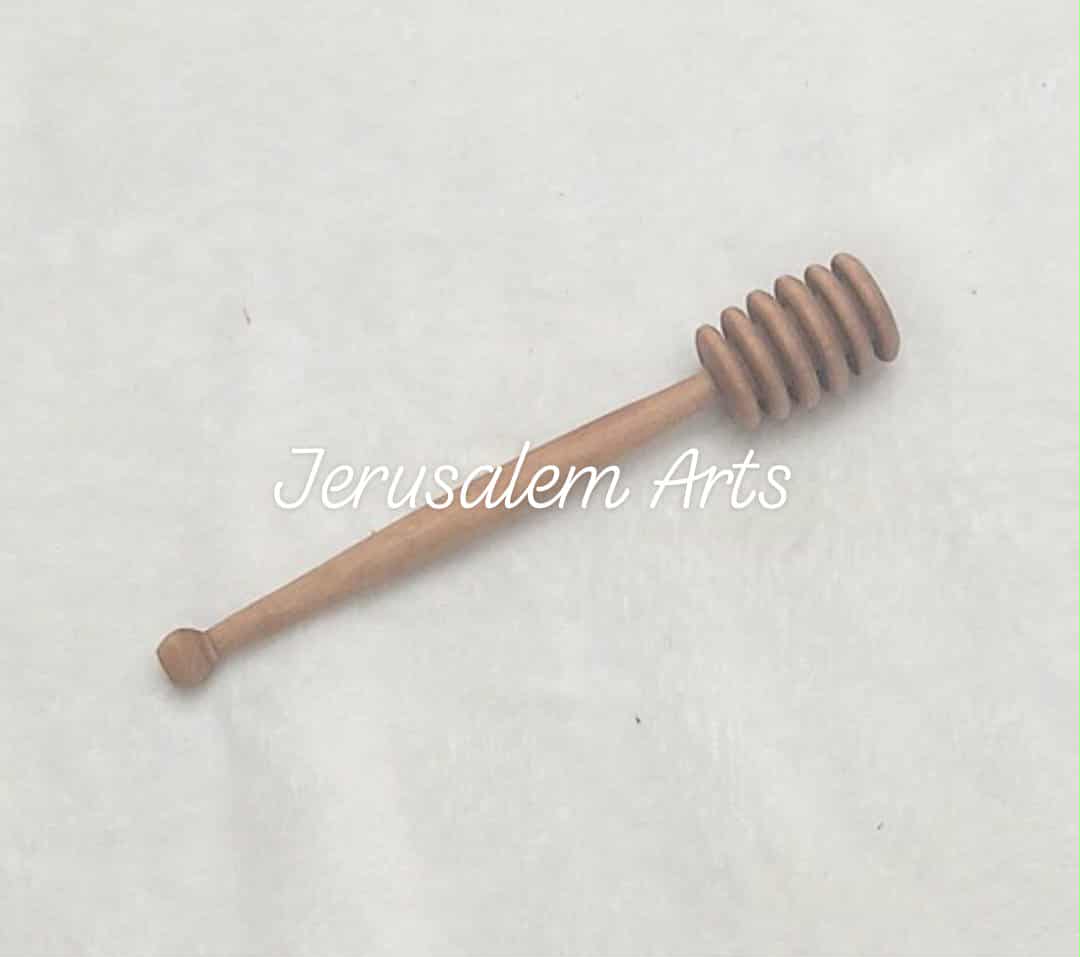 Honey jar with honey stick unique olive wood handcrafted in the HolyLand