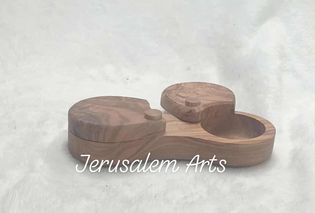 Salt and pepper cellar olive wood handcrafted in the HolyLand