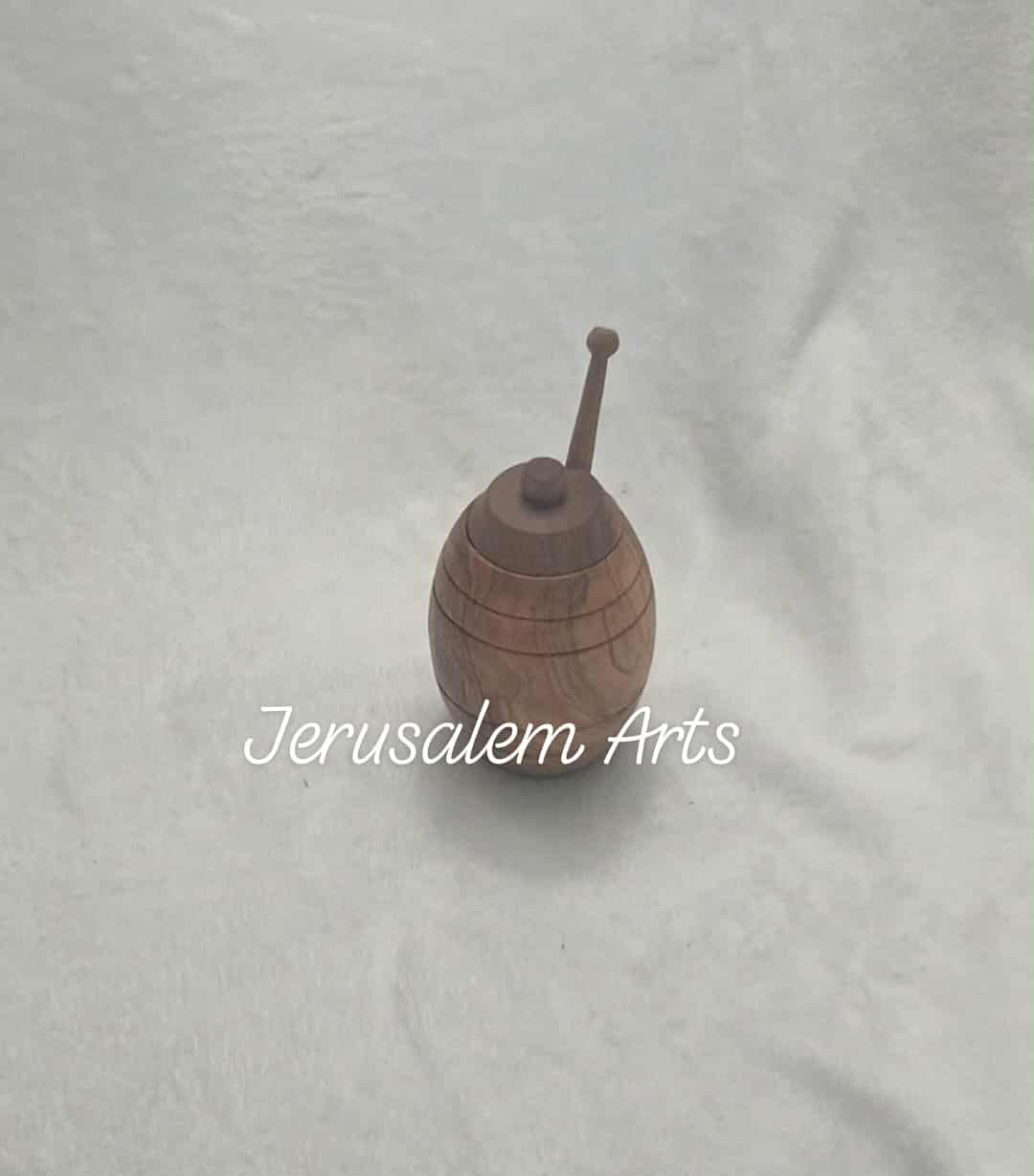 Honey jar with honey stick unique olive wood handcrafted in the HolyLand