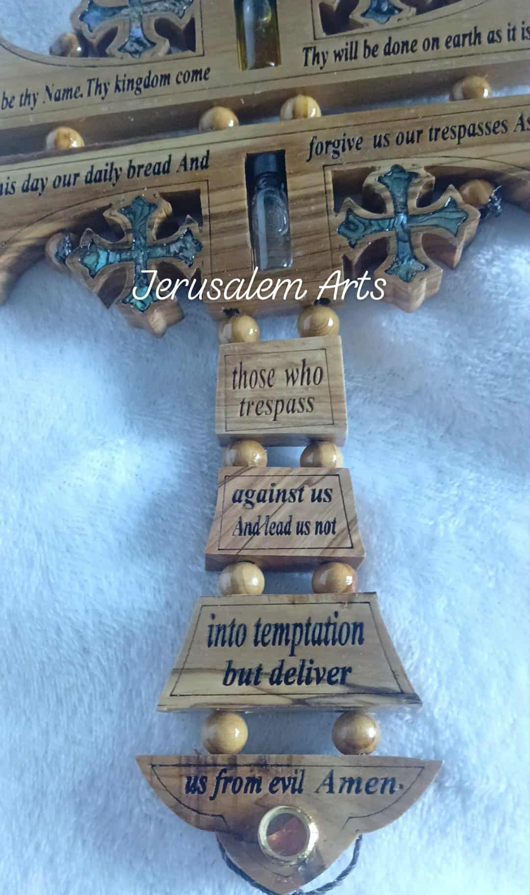 Hanging cross our father prayer English with mother of pearl