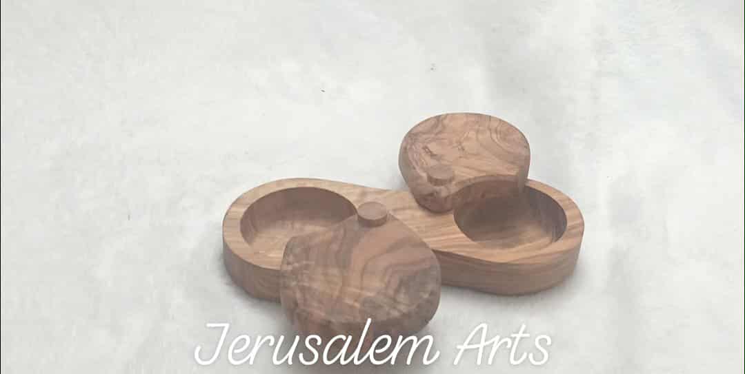Salt and pepper cellar olive wood handcrafted in the HolyLand