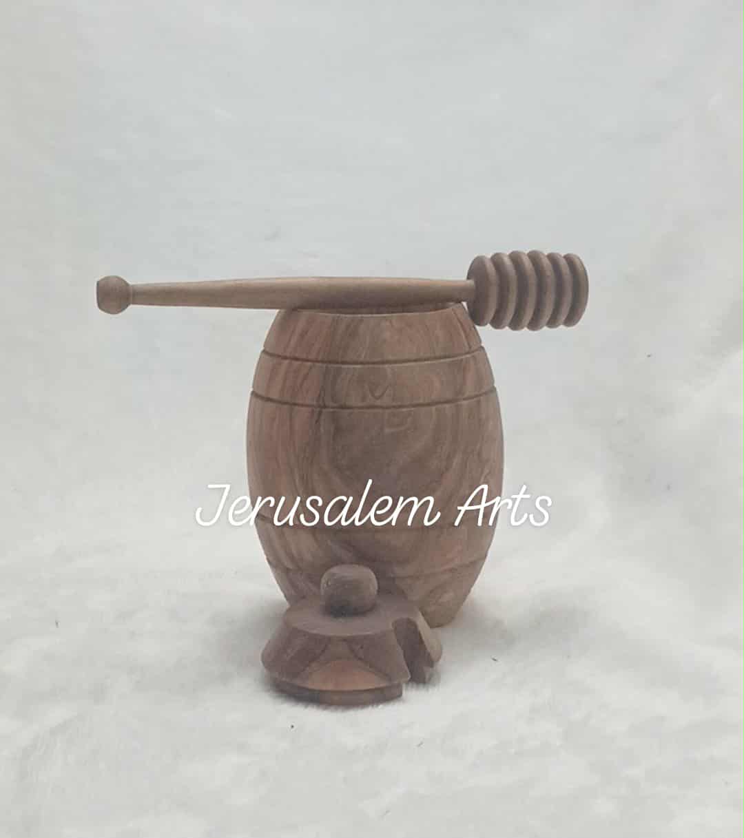 Honey jar with honey stick unique olive wood handcrafted in the HolyLand