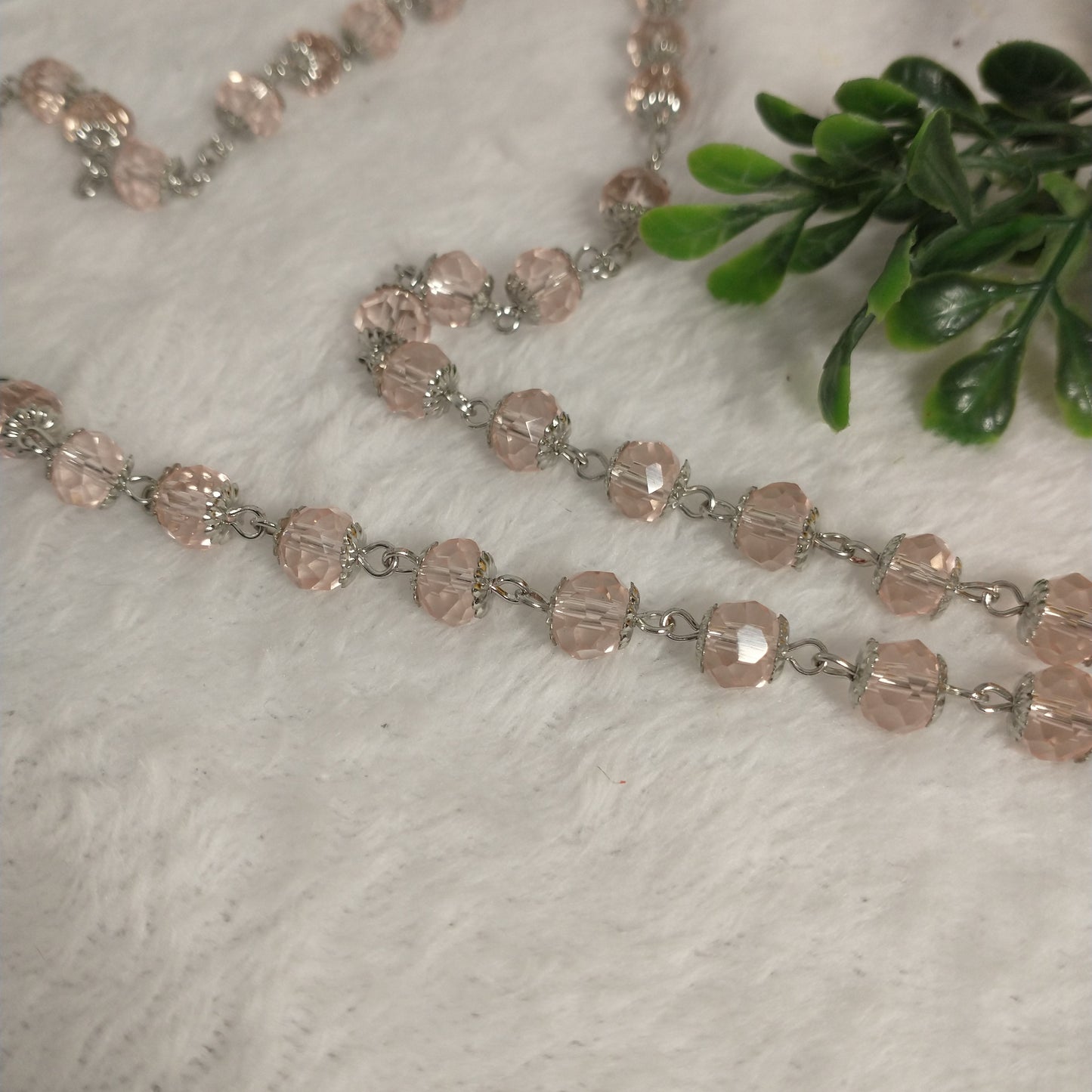 Crystal light clear pink rosary with soil from Jerusalem .hand made this rosary for pryers First Communion . Baptism