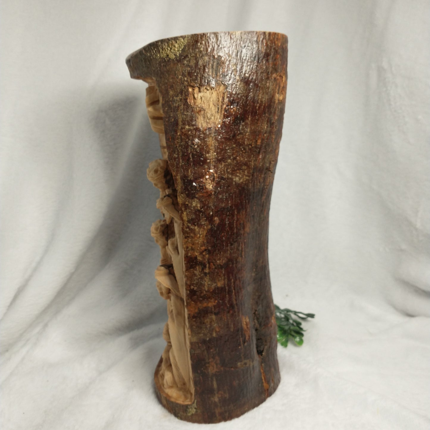 Natural branch olive wood Hand Carved Nativity Set .