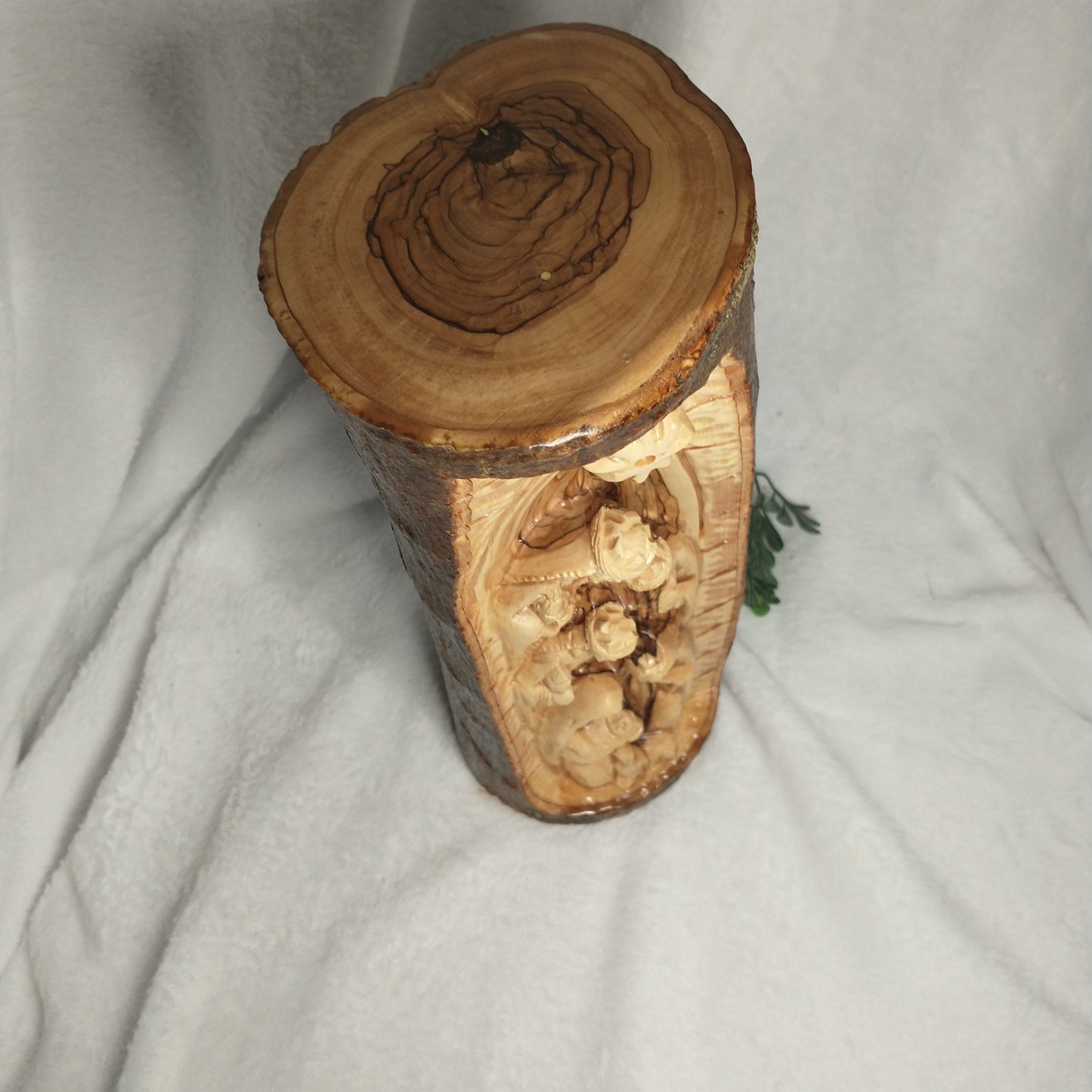 Natural branch olive wood Hand Carved Nativity Set .