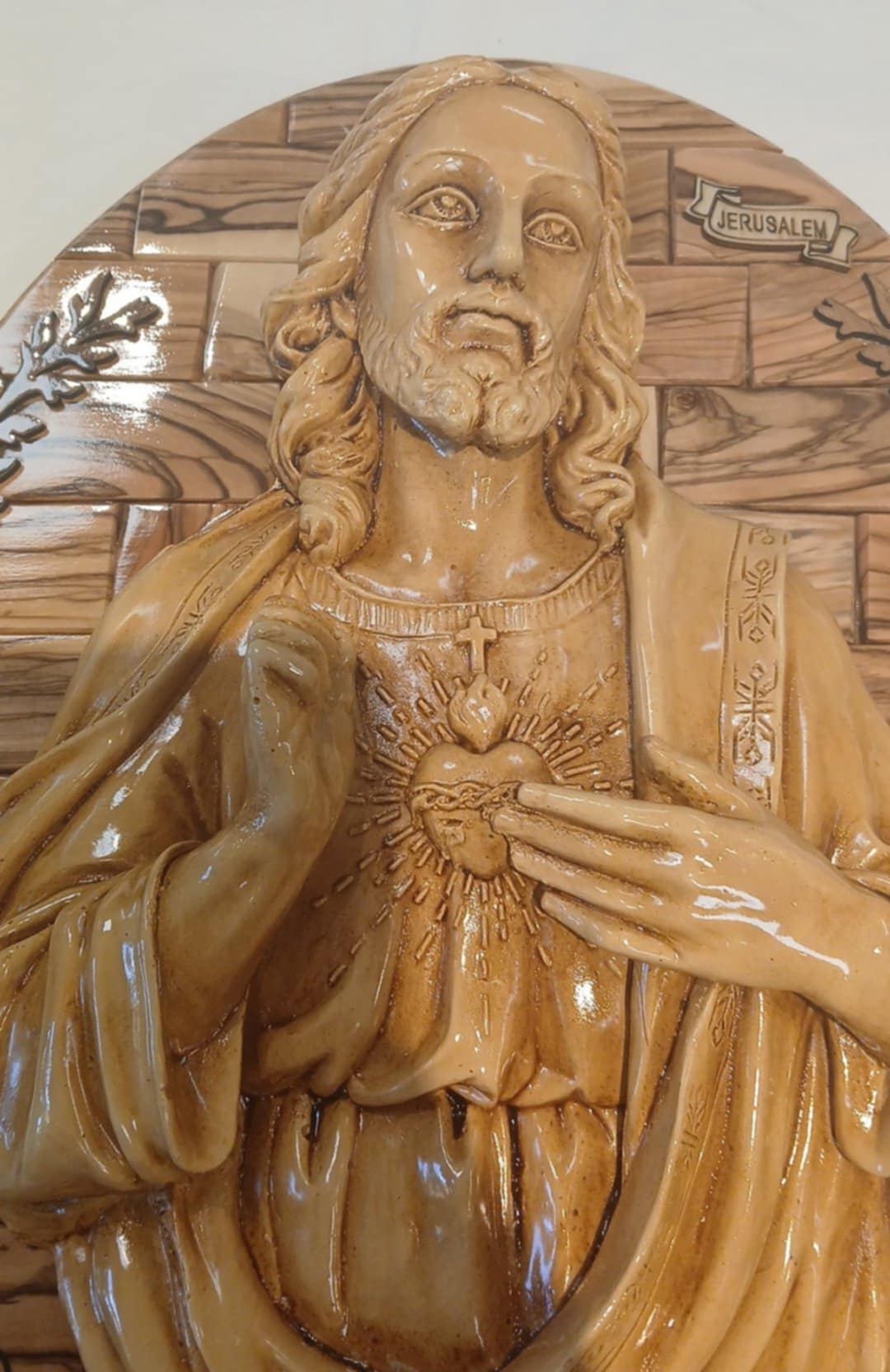 Icono, Jesús, el Corazón Secreto. Madera de olivo, hecho a mano en Belén/Tierra Santa