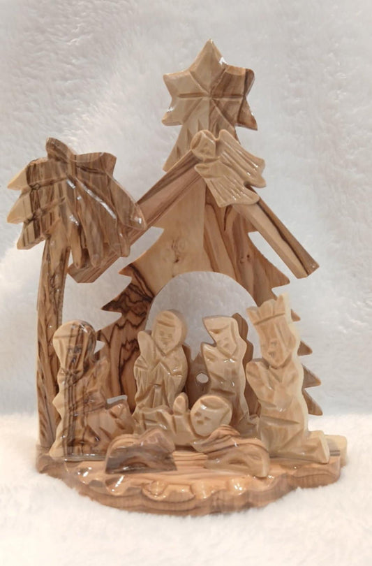 Nativity set Christmas tree hand carved olive wood