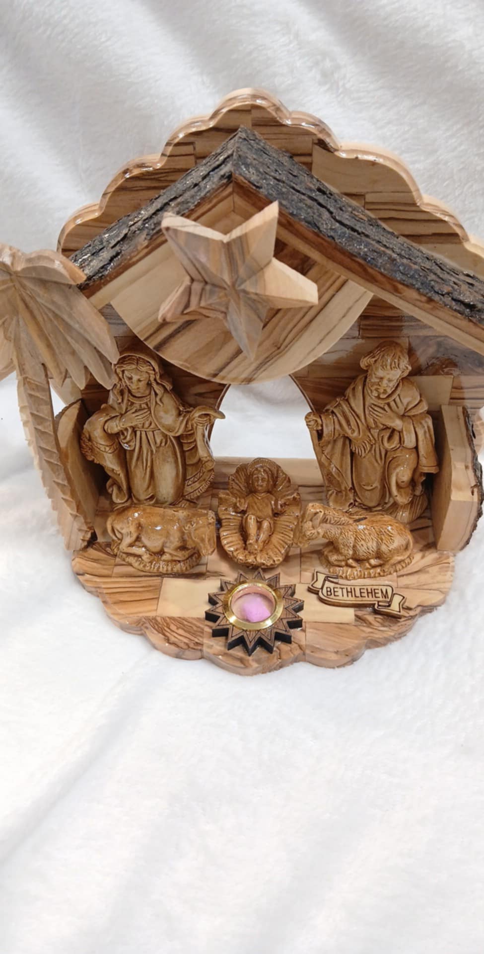 Nativity set Olive wood with Music box Silent Night