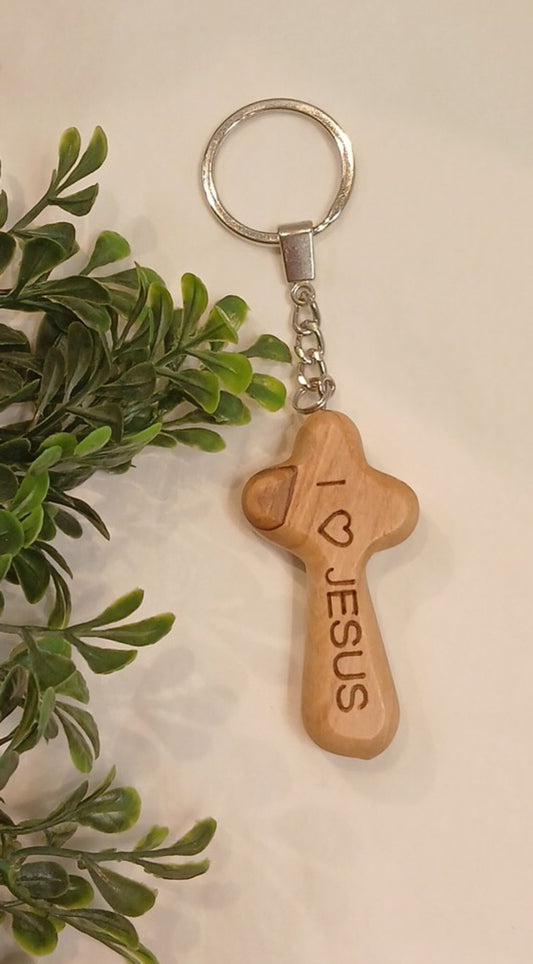 Keychain olive wood with I love Jesus