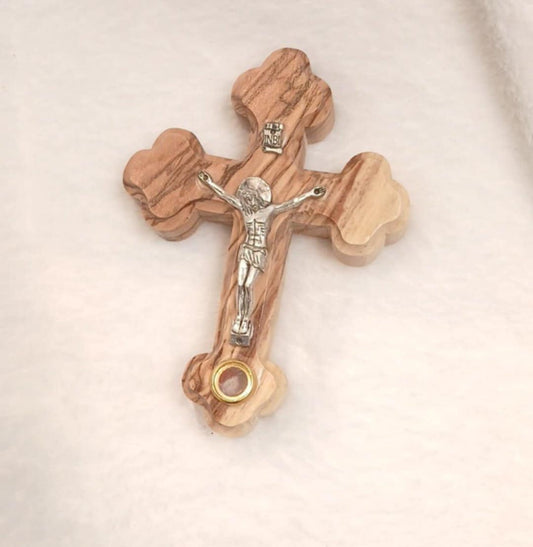 Cross olive wood small size with Holy stone