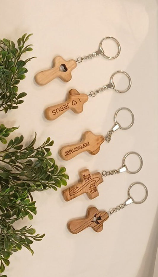 Keychain olive wood with a Holy Spirit