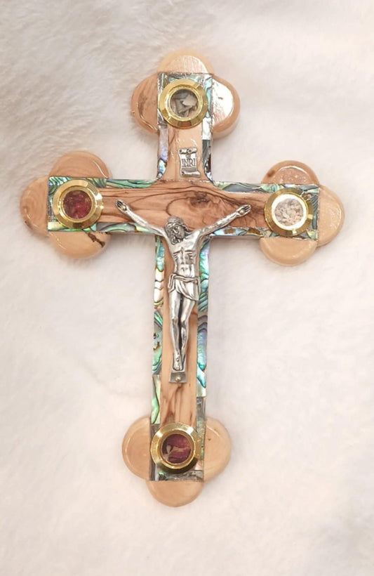 Cross olive wood with mother of Pearl