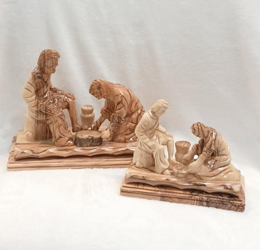 Jesus Christ washing Disciple's feet olive wood Hand carved from the Holy Land