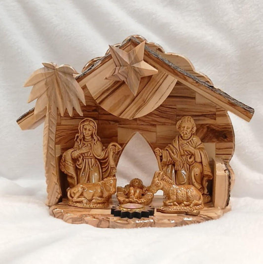 Nativity set Olive wood with Music box Silent Night