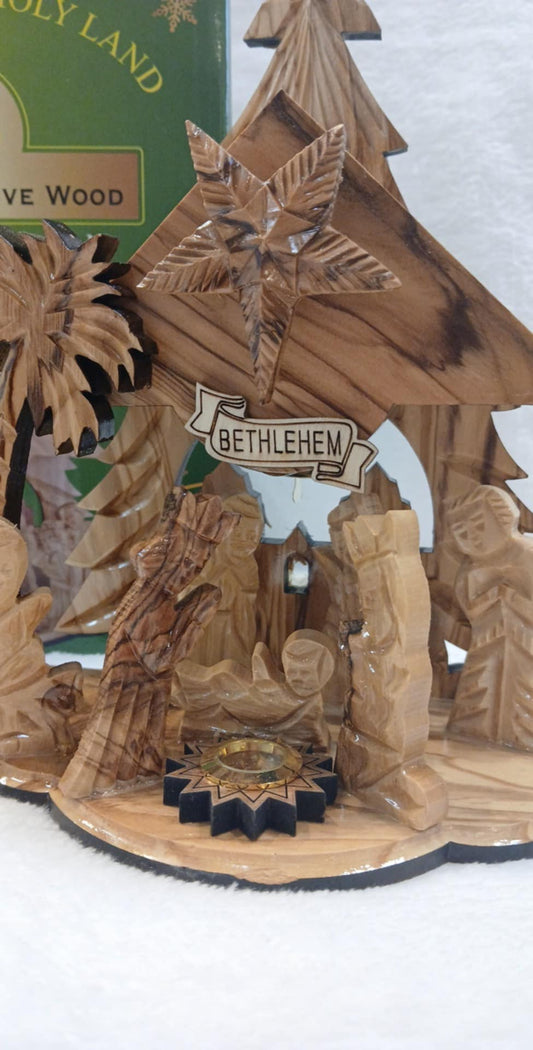 Nativity seen olive wood Hand made from the Holy Land ,came with a musical box ( silent night)