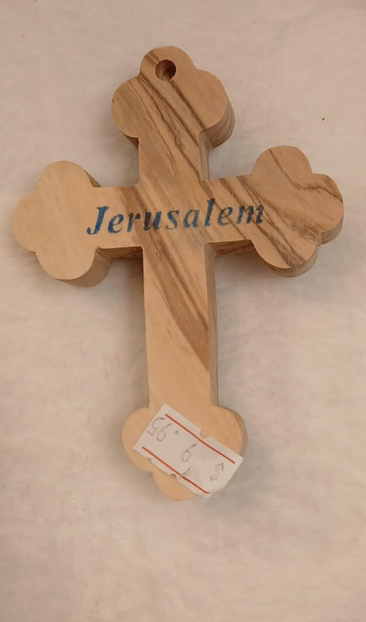 Cross olive wood small size with Holy stone