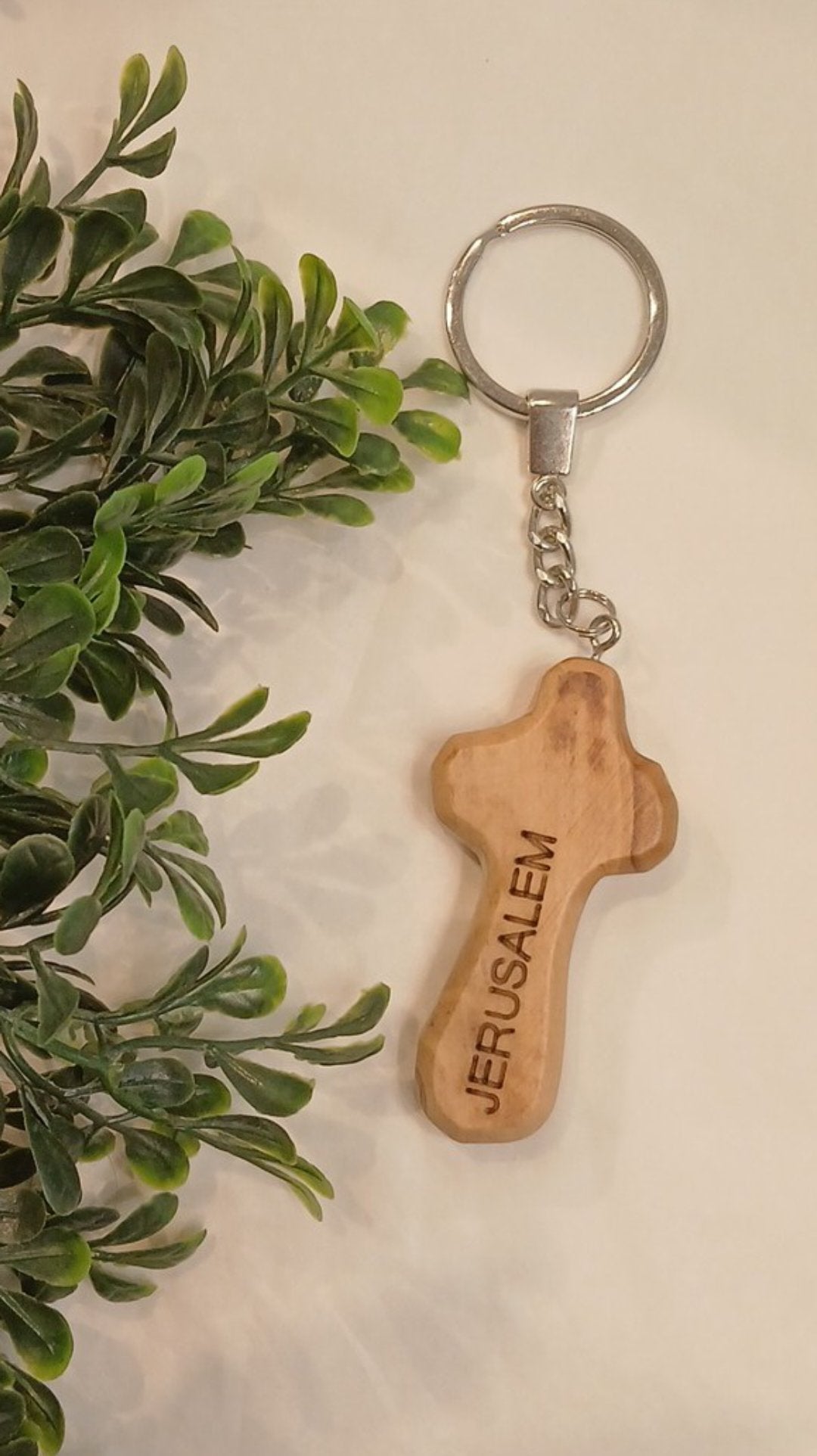 Keychain olive wood with Jerusalem