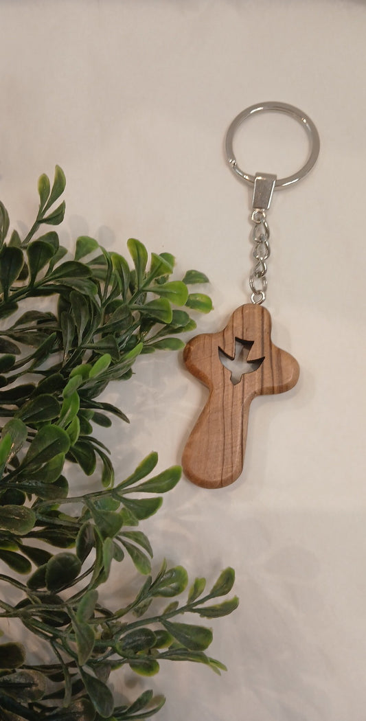 Keychain olive wood with a Holy Spirit