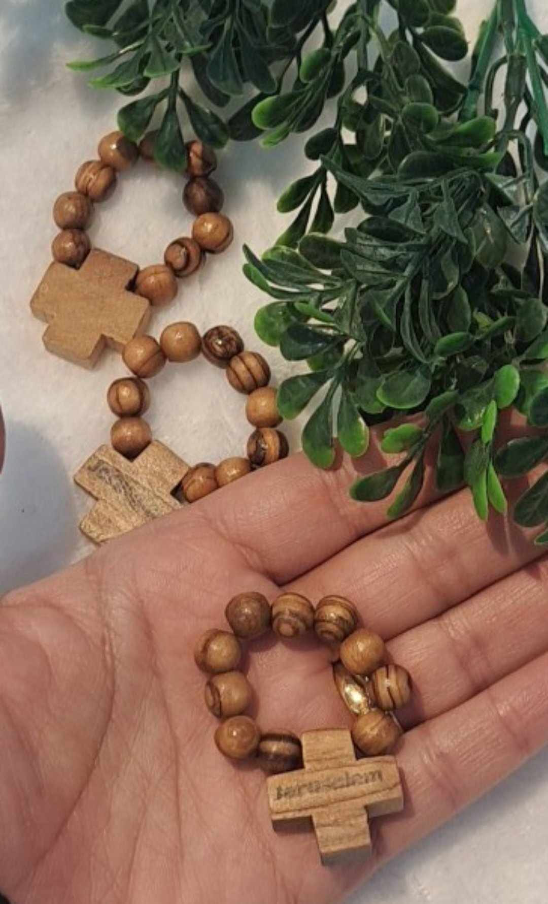 Catholic Crucifix Rosary Ring, OliveWood Finger One Decade Prayer Ring from the HolyLand