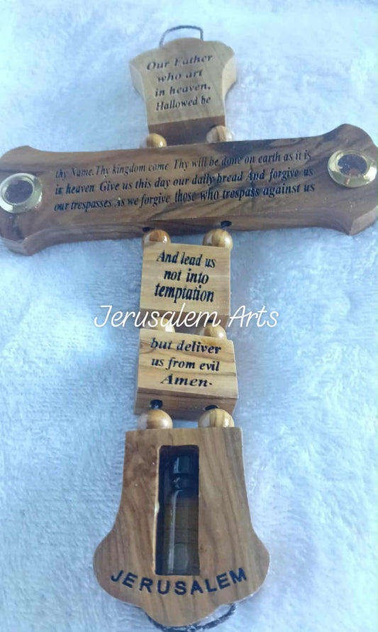 Hanging cross our father prayer with Holy oil