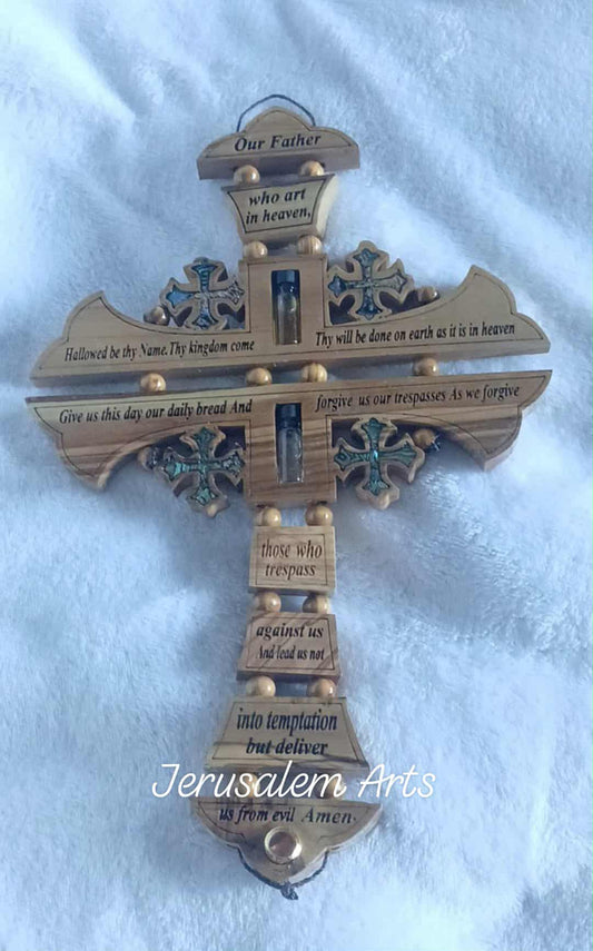 Hanging cross our father prayer English with mother of pearl