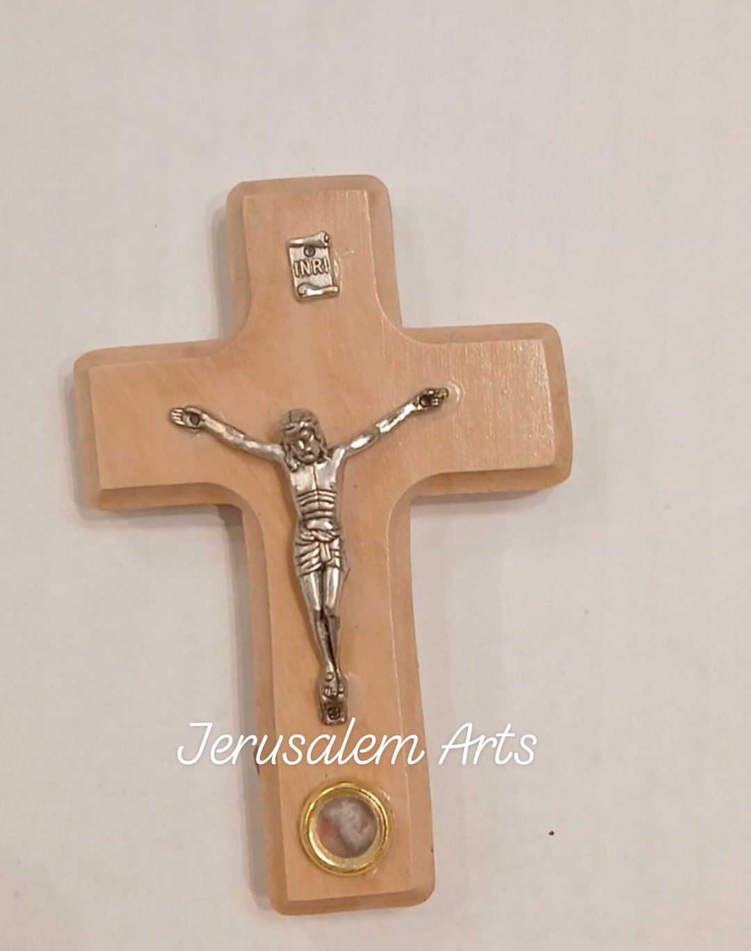 Cross olive wood small size with Holy stone