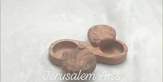 Salt and pepper cellar olive wood handcrafted in the HolyLand