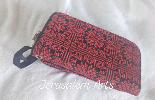 Embroidery wallet unique black and red zip purse for woman and girls also have a pocket for phone .