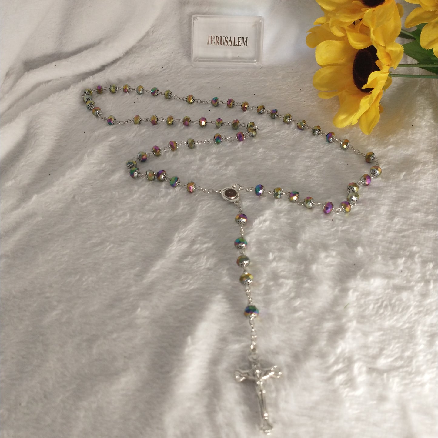 Rosary crystal multi colors with holy soil from Jerusalem