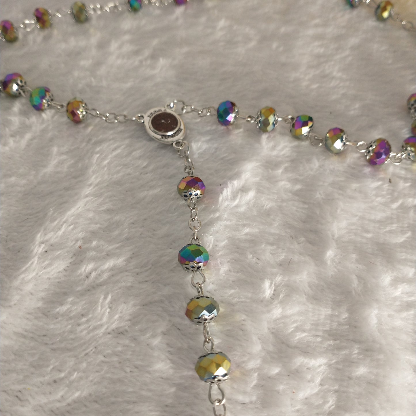 Rosary crystal multi colors with holy soil from Jerusalem