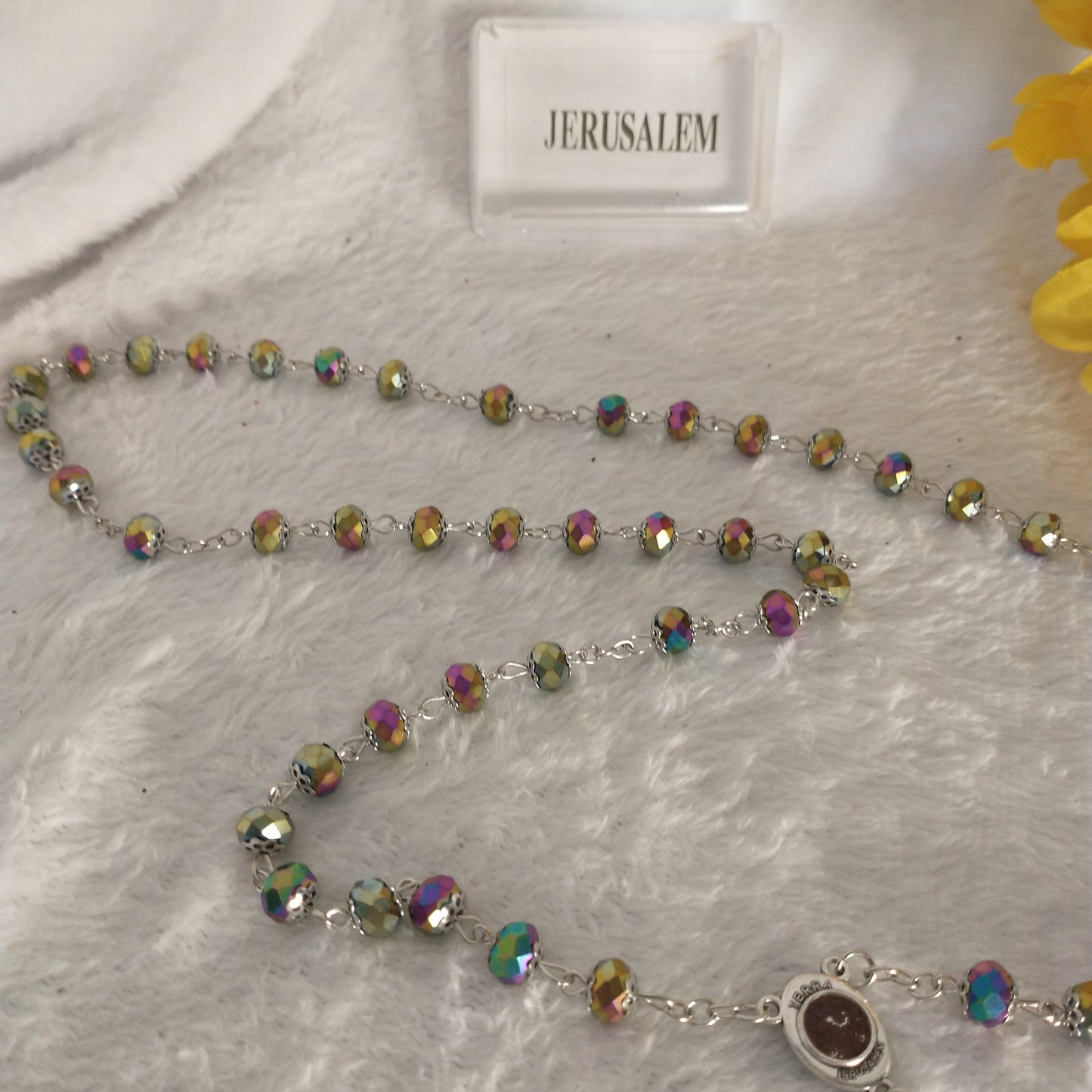 Rosary crystal multi colors with holy soil from Jerusalem