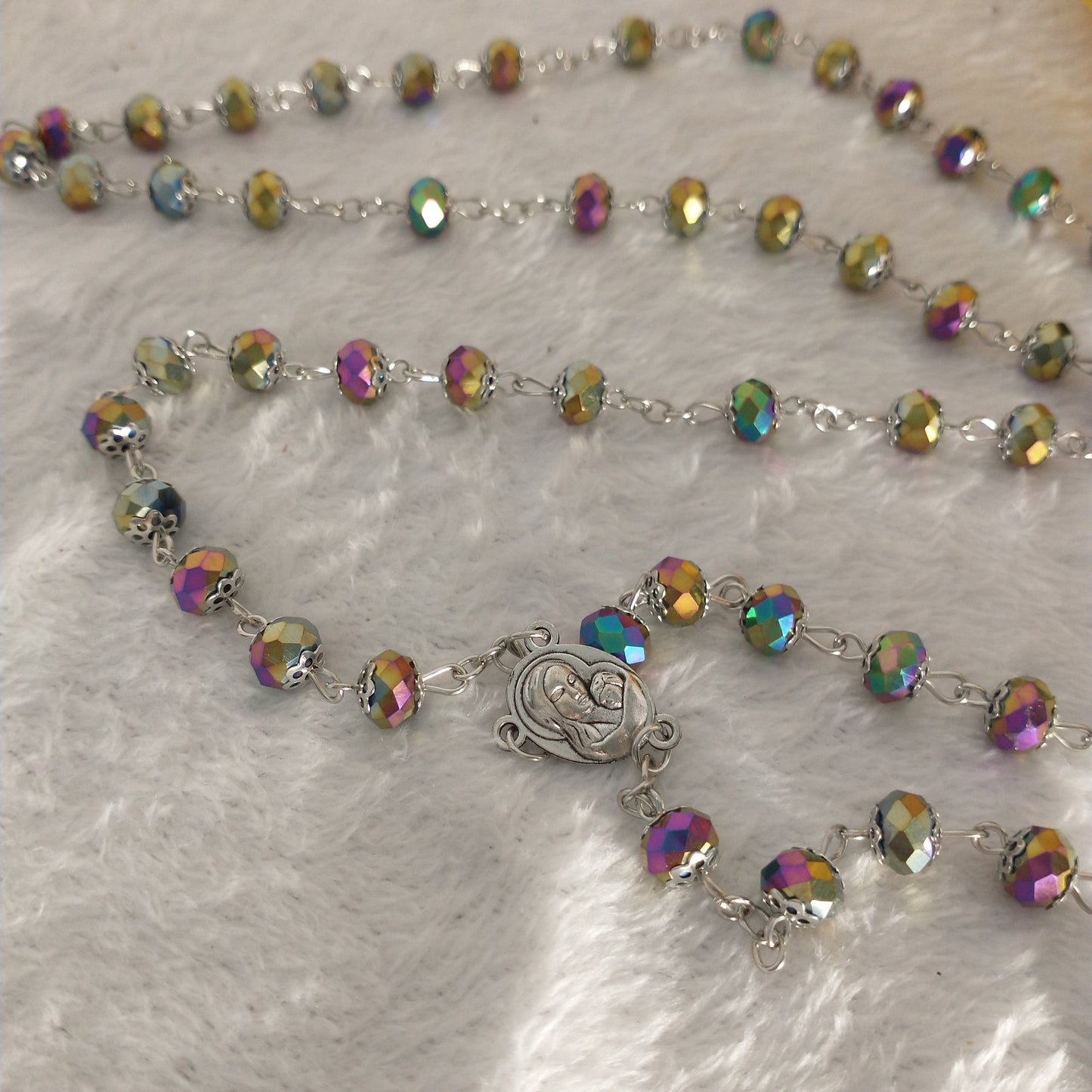 Rosary crystal multi colors with holy soil from Jerusalem