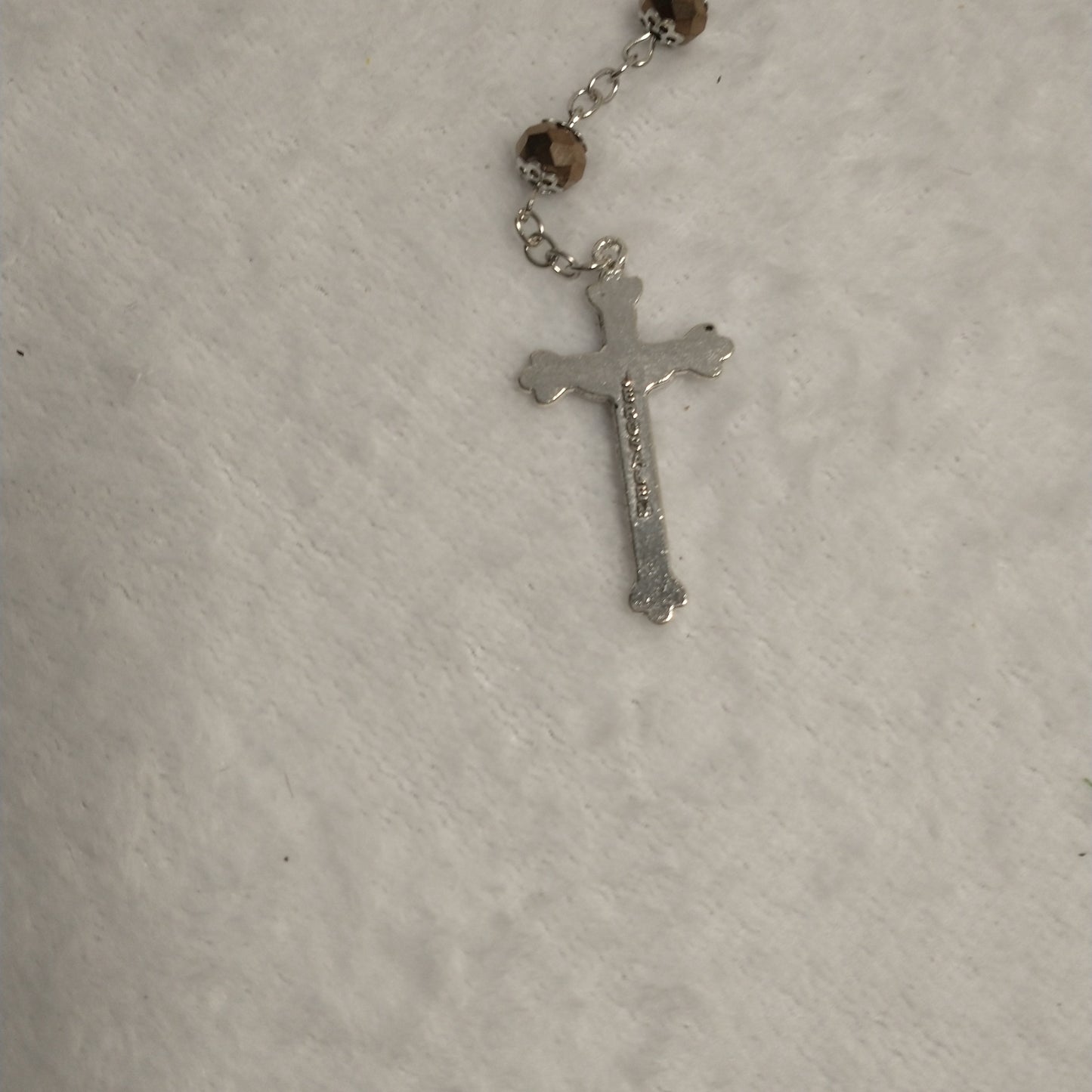 Crystal Dark brown rosary hand made .with holy soil from Jerusalem .for prayers .first Communion . Baptism