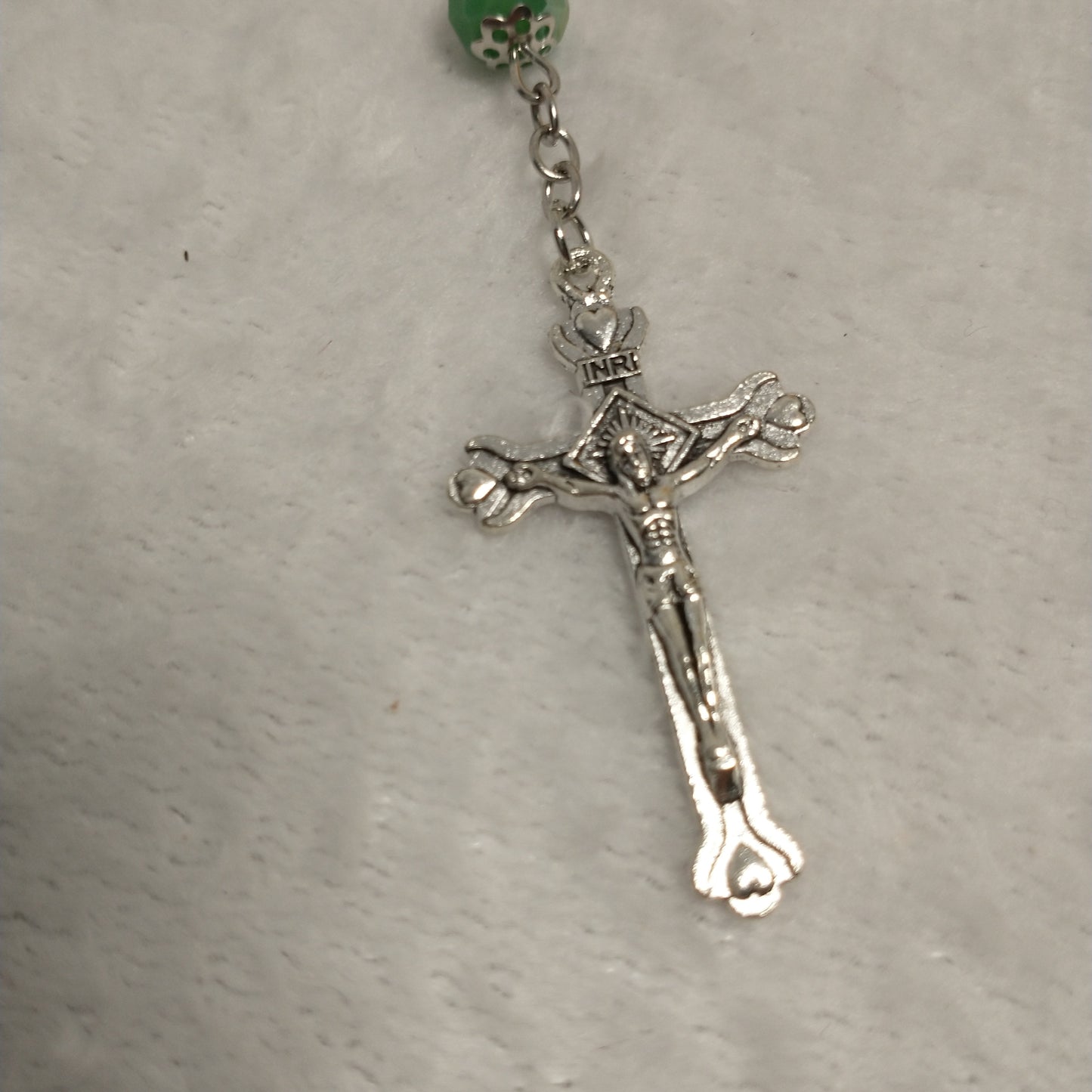 Crystal Dark green rosary so beautiful one .with holy soil from Jerusalem unique color .this rossary for prayers .first Communion . Baptism