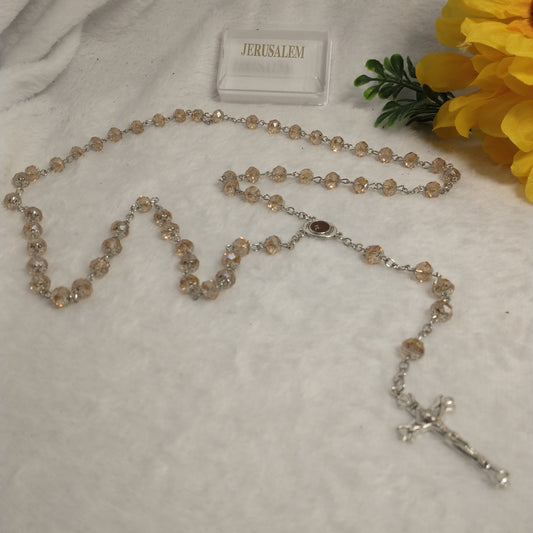 Crystal Honey Colors rossary so beautiful .hand made with Holy Soil from Jerusalem ..this rosary for prayers .First Communion . Baptism .