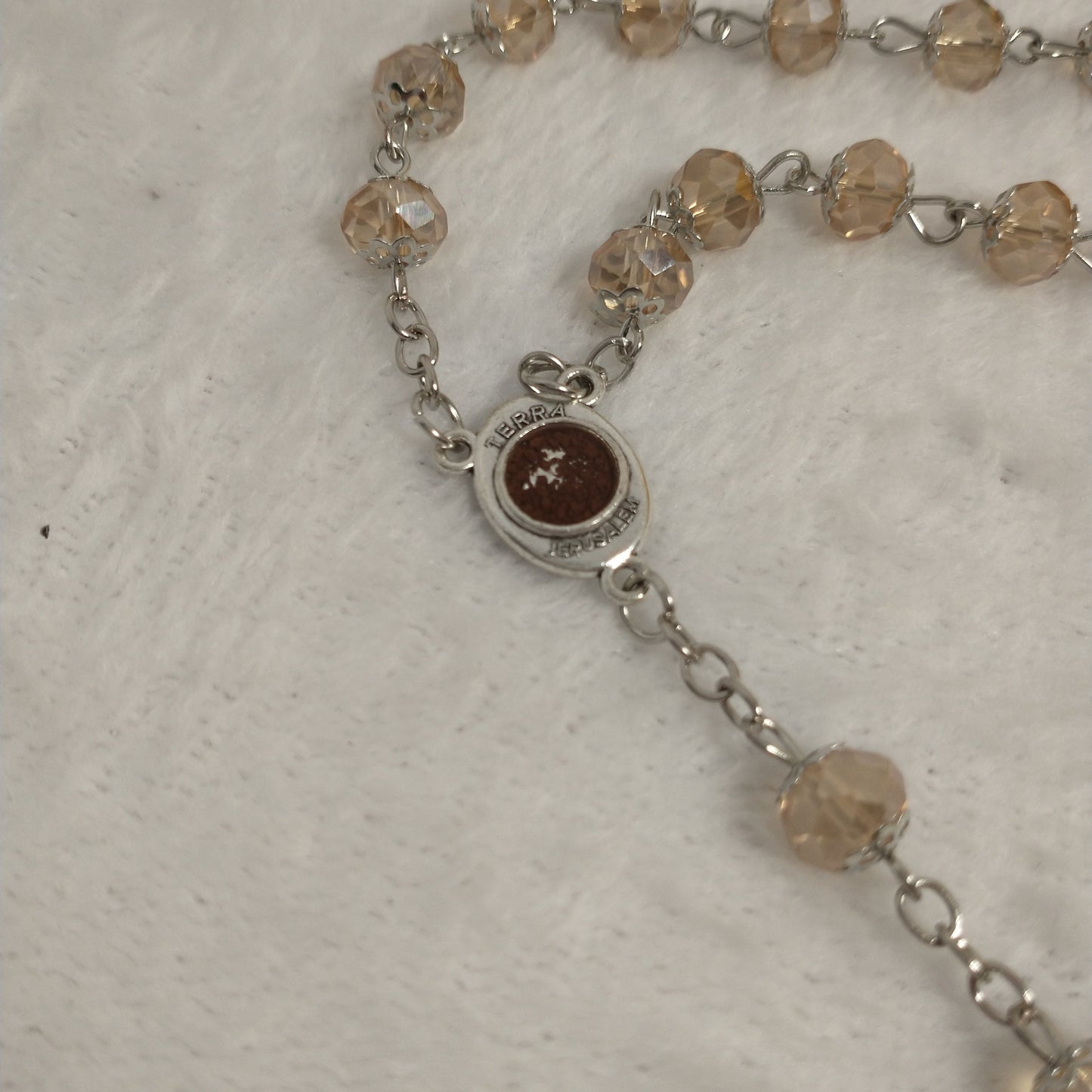 Crystal Honey Colors rossary so beautiful .hand made with Holy Soil from Jerusalem ..this rosary for prayers .First Communion . Baptism .