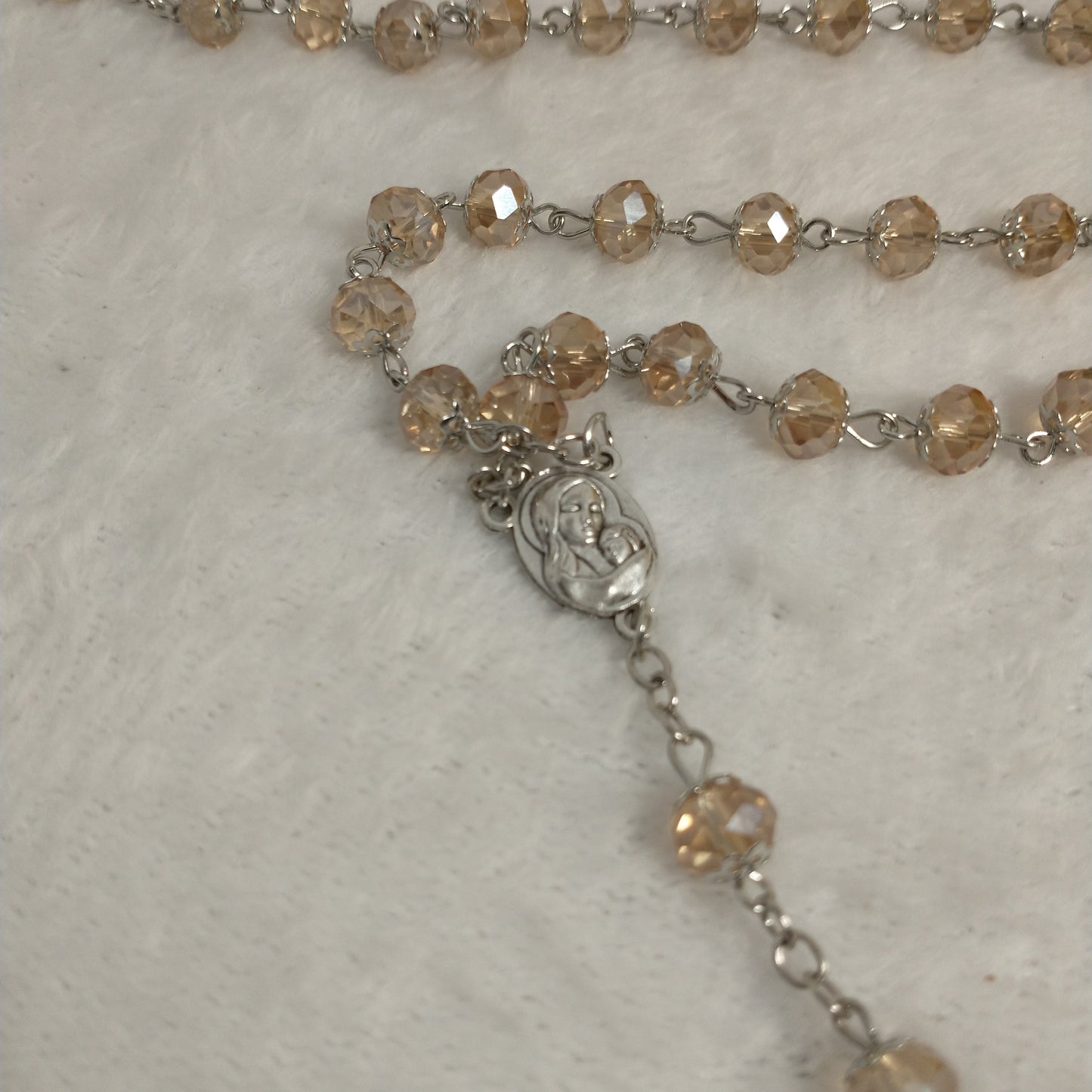 Crystal Honey Colors rossary so beautiful .hand made with Holy Soil from Jerusalem ..this rosary for prayers .First Communion . Baptism .