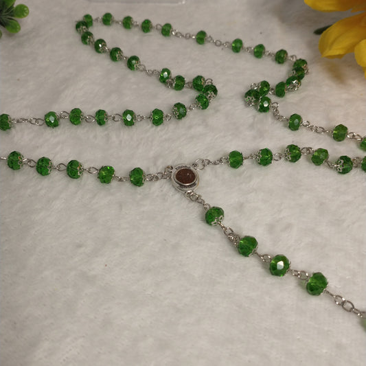 Crystal light green Rossary with Holy soil from Jerusalem .this rosary for prayer's .first Communion .. Baptism.